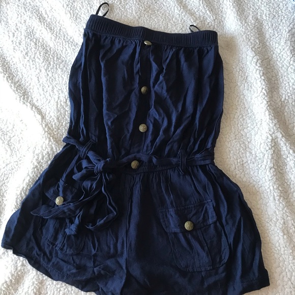 Navy button up romper - Picture 2 of 3